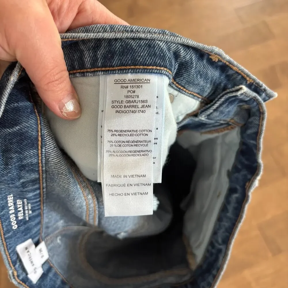 GOOD AMERICAN Good Barrel Relaxed Standard Fit Jeans Women's Size 2 Indigo Denim - Picture 7 of 9